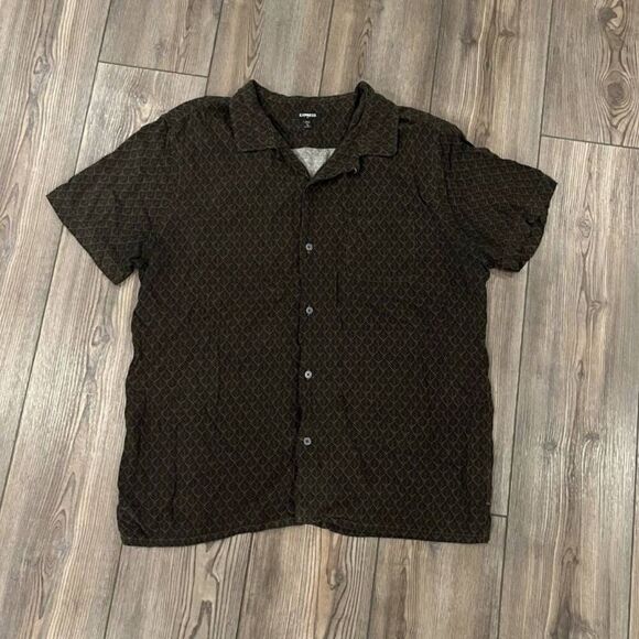Express Casual Shirt Men's Large(16-16 1/2) Brown 100% Rayon Button Short Sleeve - Picture 2 of 8